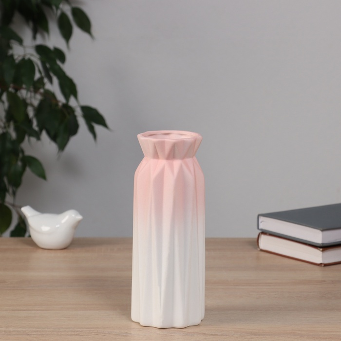 Ваза «Хайди», грани галант, 21×8 см, керамика, белая, розовая - Фото 1