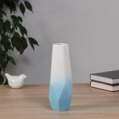 Ваза для цветов «Хайди», грани галант, 21×7 см, керамика, белая, голубая