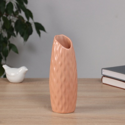 Ваза «Теган», бочка скос, 20.5×6.5 см, керамика, персиковая