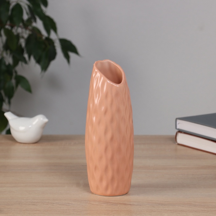 Ваза «Теган», бочка скос, 20.5×6.5 см, керамика, персиковая - Фото 1