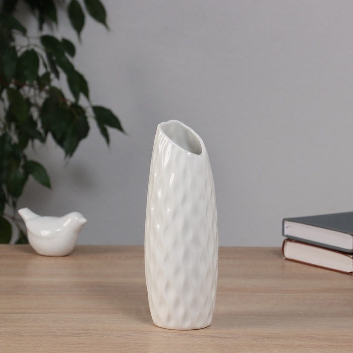 Ваза «Теган», бочка скос, 20.5×6.5 см, керамика, белая - Фото 1