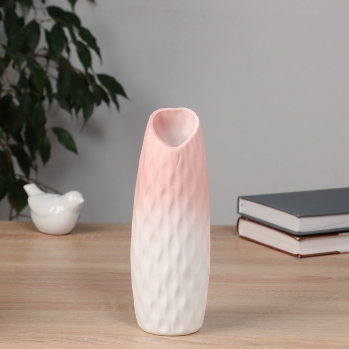 Ваза для цветов «Теган», бочка скос, 20.5×6.5 см, керамика, белая, розовая