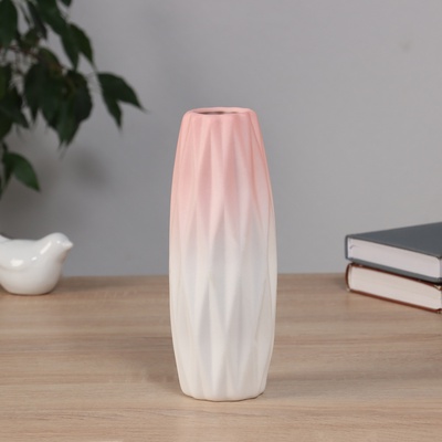 Ваза «Хайди», грани стиль, 20.5×6.5 см, керамика, белая, розовая