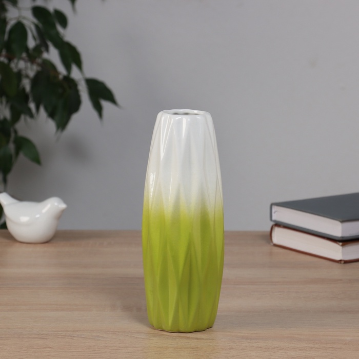 Ваза «Хайди», грани стиль, 20.5×6.5 см, керамика, белая, зелёная - Фото 1