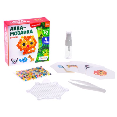 УЦЕНКА Аквамозаика для детей, для мальчиков и девочек «Джунгли», 4 фигурки животных своими руками, уценка