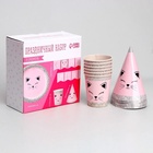 Набор бумажной посуды «Кошечка»: 6 тарелок, 6 стаканов, 6 колпаков, гирлянда - фото 31493151