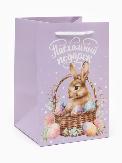 Пакет подарочный под кулич «Пасха», заяц, 12×18×12 см