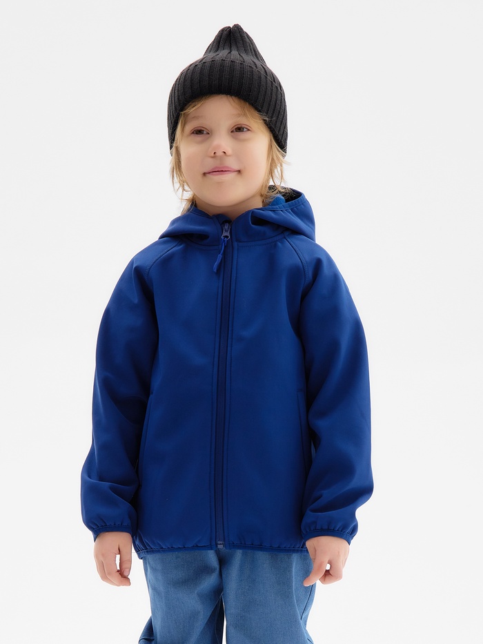 Ветровка демисезонная для мальчиков MINAKU из Softshell на флисе, непромокаемая, тёмно-синяя, рост 134 см - Фото 1