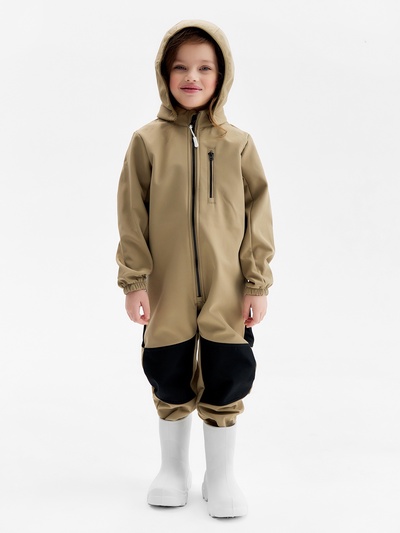 Комбинезон для девочки MINAKU: Softshell на флисе, непромокаемый, цвет хаки, рост 128 см
