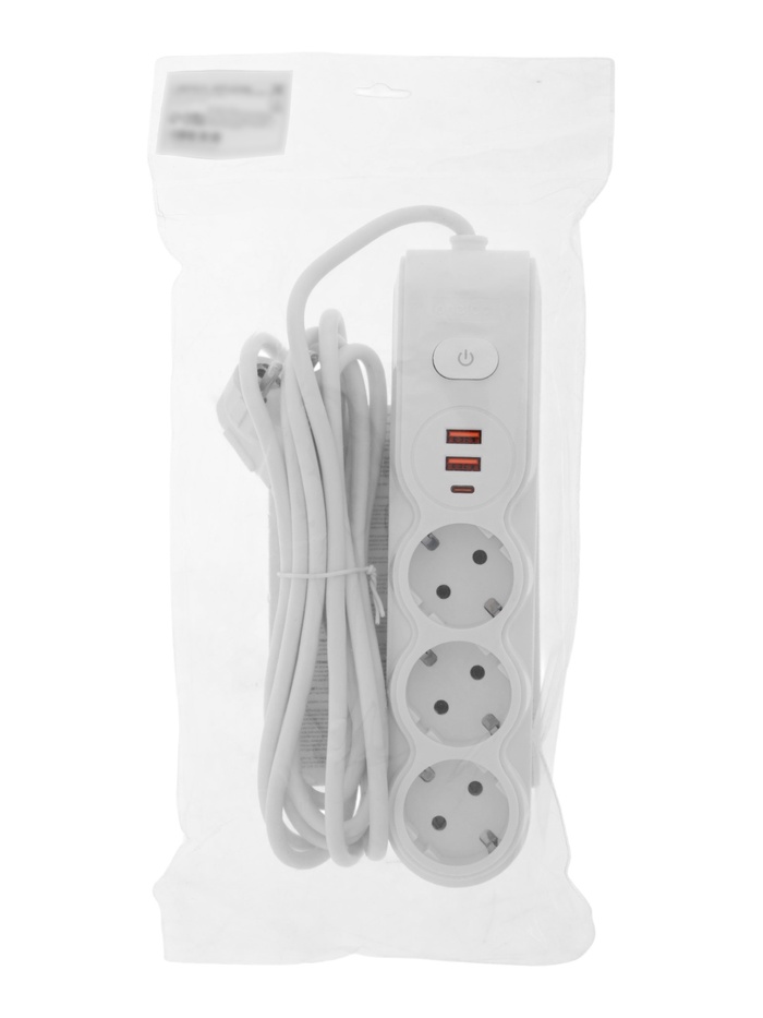 Удлинитель сетевой, 3 розетки, 3 м, 1300 Вт, 3×0.75 мм2, 2 USB-A, USB-C, 2.1 А, с заземлением, с выключателем, чёрный - фото 51892803