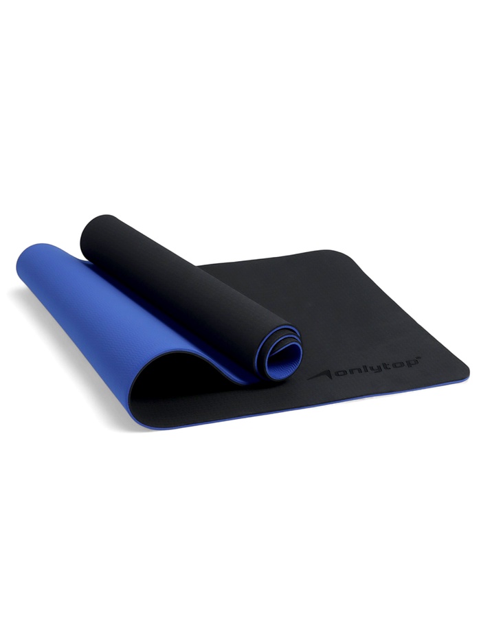 Коврик для фитнеса и йоги ONLYTOP, 183×61×0.8 см, черный/ультрамариновый - Фото 1