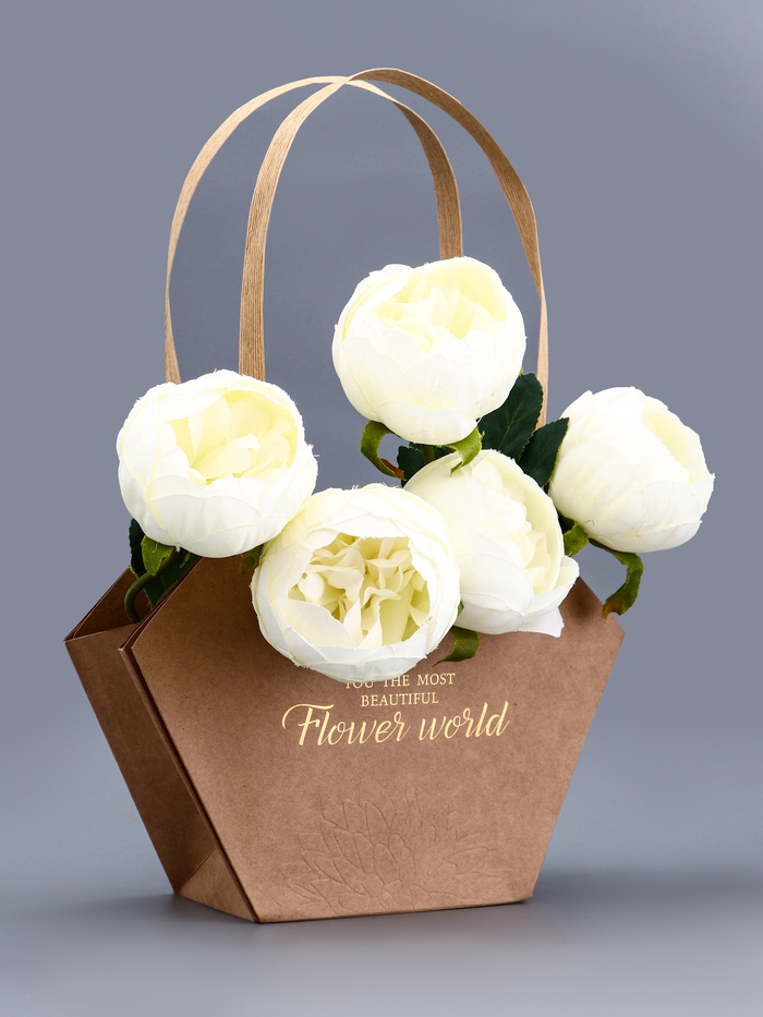 Сумка для цветов тиснение крафт, «Самой прекрасной», влагостойкая, 23×15×9 см - Фото 1