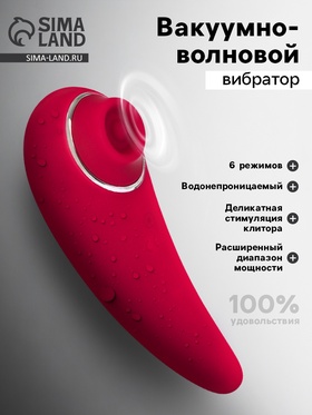 Вибратор вакуумно-волновой, 6 режимов, 13.4×5 см, IP65, ЗУ USB, бордовый 10553202