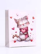 Пакет подарочный вертикальный «Сердечный котик», S 12×15×5.5 см - Фото 2