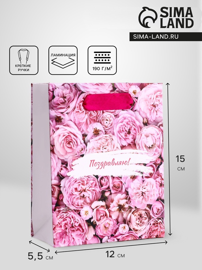 Пакет подарочный вертикальный «Счастливый день», S 12×15×5.5 см - Фото 1