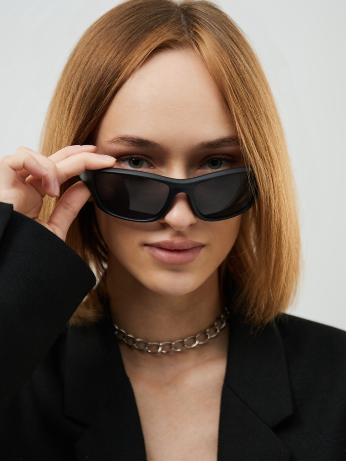 Очки солнцезащитные спортивные, uv 400, ширина 14.1 см, дужка 14.3 см, высота 5.3 см, чёрный
