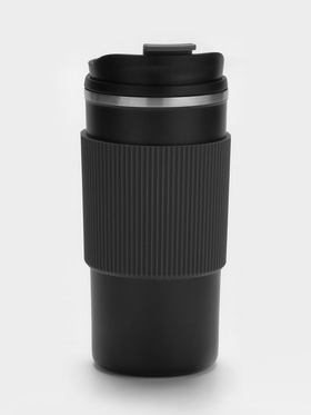 Термокружка, 450 мл, сохраняет тепло 6 ч, 7.5×18 см, вакуумная, нержавеющая сталь, чёрная