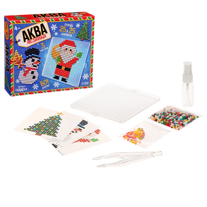 Аквамозаика «Дед Мороз: Снеговичок и ёлочка», 3 фигурки, 801 шарик - Фото 1