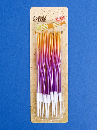 Свечи для торта «Серпантин», 12 шт., градиент золотой и фиолетовый