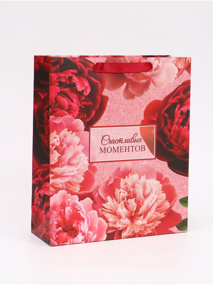 Пакет подарочный вертикальный «Счастливых моментов», 25.5×30×9 см - Фото 1