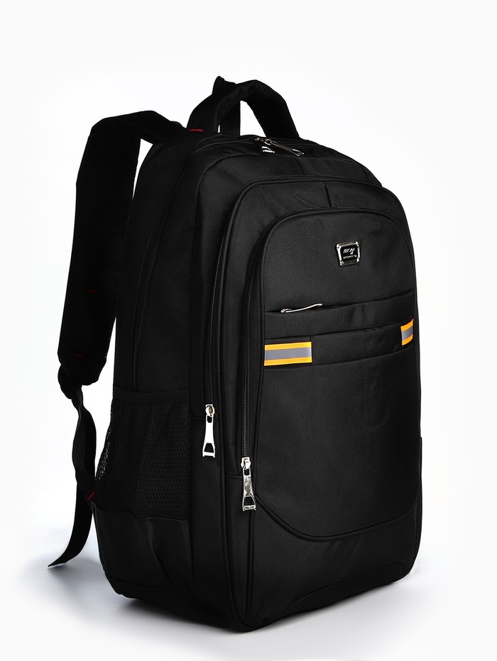 УЦЕНКА Рюкзак 37*17*54 см, 2 отд на молнии, 2 н/кармана, 2 б/кармана, черный/оранжевый - Фото 1