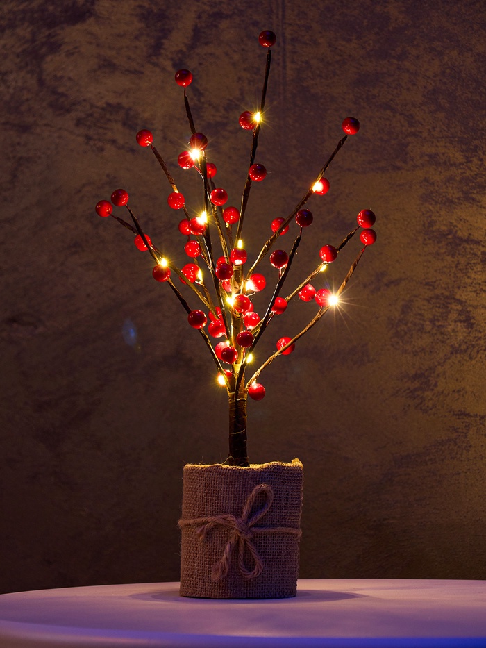Светодиодный куст «Рябина» 45 см, 24 LED, постоянное свечение, от батареек ААх3 (не в комплекте), свечение тёплое белое - Фото 1