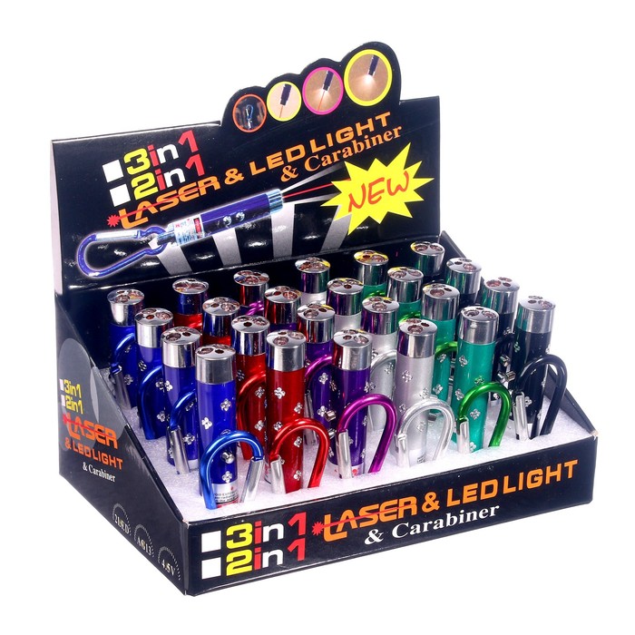 Фонарик-лазер брелок для ключей на карабине «Камушек», МИКС - Фото 1