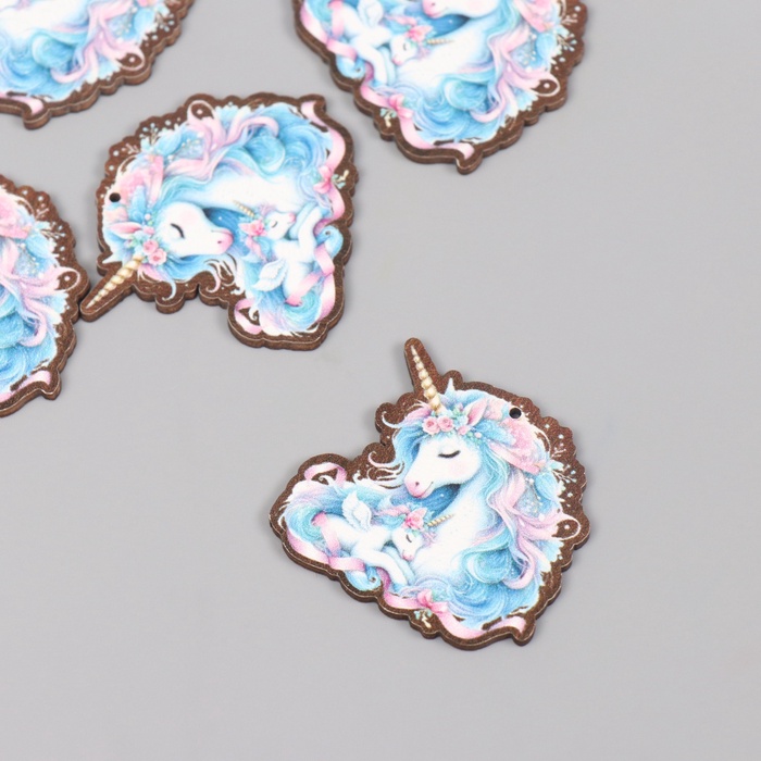 Декор для творчества дерево «Семья единорогов», 4×4.2×0.3 см