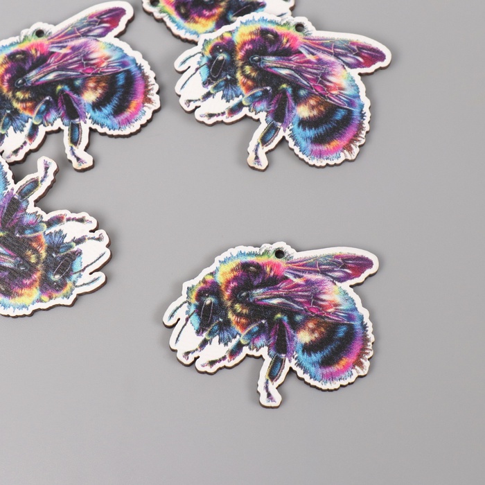 Декор для творчества дерево «Цветная пчела», 3.3×3.9×0.3 см