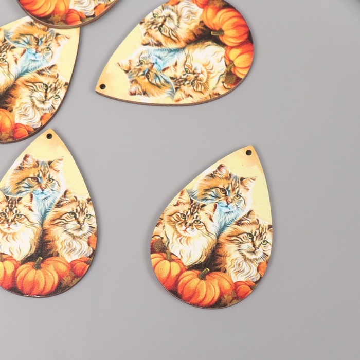 Декор для творчества дерево «Три кота с тыквами», 4.9×3.3×0.3 см