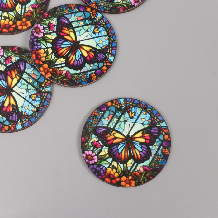 Декор для творчества дерево «Цветочная бабочка. Витраж», 4.6×4.6×0.3 см