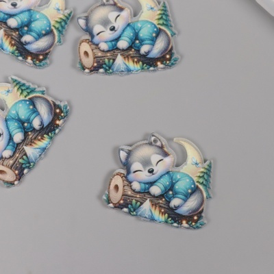 Декор для творчества акрил «Волчонок сладко спит на брёвнышке», 2.9×3.4×0.3 см