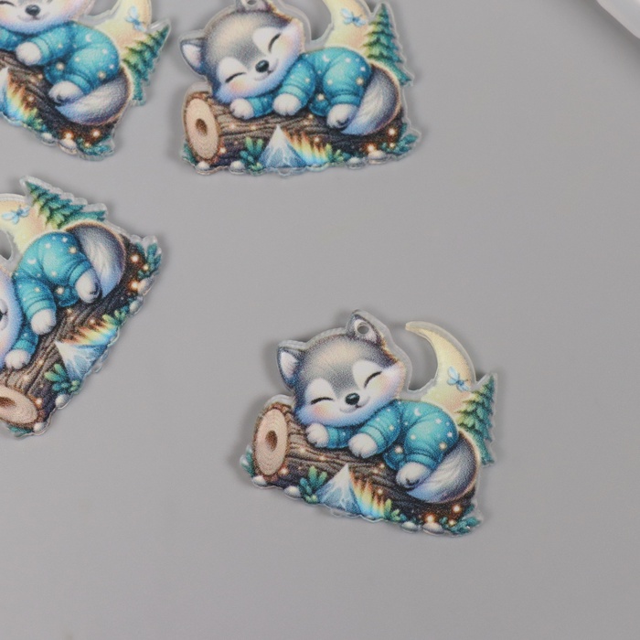 Декор для творчества акрил «Волчонок сладко спит на брёвнышке», 2.9×3.4×0.3 см - Фото 1