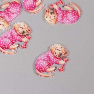 Декор для творчества акрил «Щеночек в пижамке сладко спит с косточкой», 2.5×3.4×0.2 см