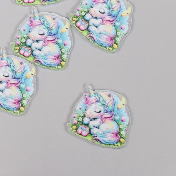 Декор для творчества акрил «Единорожка в косынке сладко спит на лужайке», 2.9×3×0.2 см - Фото 1