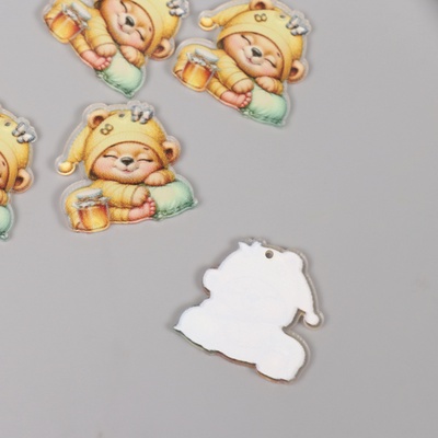 Декор для творчества акрил «Медвежонок в пижамке с баночкой мёда сладко спит», 3×3×0.2 см