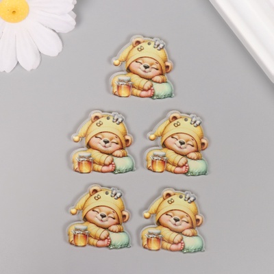 Декор для творчества акрил «Медвежонок в пижамке с баночкой мёда сладко спит», 3×3×0.2 см