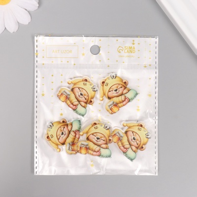 Декор для творчества акрил «Медвежонок в пижамке с баночкой мёда сладко спит», 3×3×0.2 см