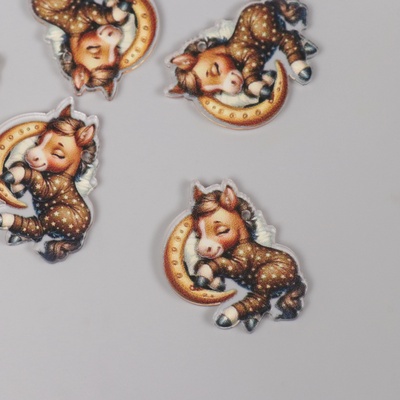 Декор для творчества новогодний, акрил «Лошадка в пижамке сладко спит», 2.5×3.4×0.2 см