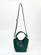 Сумка женская тоут на клапане, с косметичкой, 17×11×22 см, однотонная, тёмно-зелёная - Фото 3