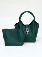 Сумка женская тоут на клапане, с косметичкой, 17×11×22 см, однотонная, тёмно-зелёная - Фото 9