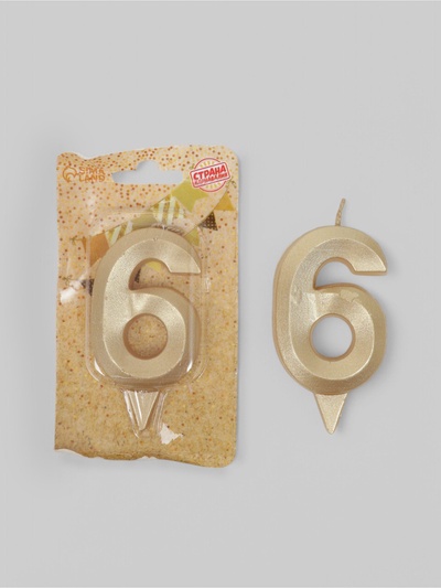 УЦЕНКА Свеча в торт «Грань», цифра 6, золотой металлик, 6.5 см