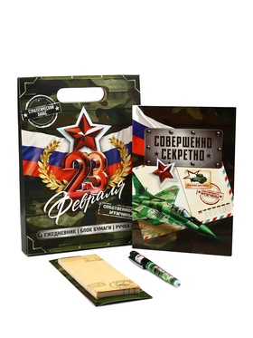 Подарочный набор, ежедневник, блок бумаги и ручка «23 февраля»