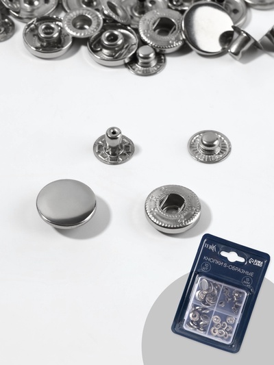 Кнопки установочные TEIRA, Альфа (S-образные), d=15 мм, 10 шт., в пластиковом боксе, цвет серебряный