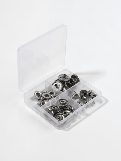 Кнопки установочные TEIRA, Альфа (S-образные), d=15 мм, 10 шт., в пластиковом боксе, цвет серебряный