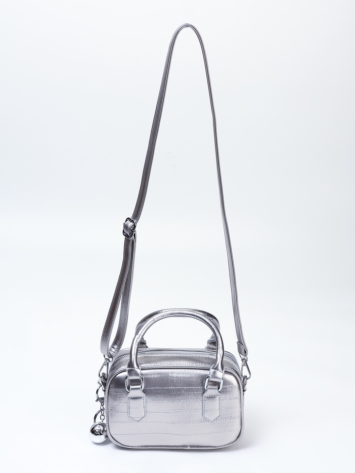 Сумка женская саквояж на молнии, 20×9×12 см, серебристая - Фото 1