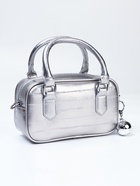 Сумка женская саквояж на молнии, 20×9×12 см, серебристая - Фото 4