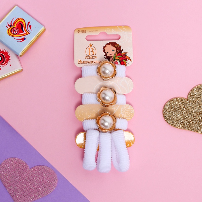 Резинки для волос Выбражулька «Нежность», набор 6 шт., благородный цветок, 2 см, белые - Фото 1