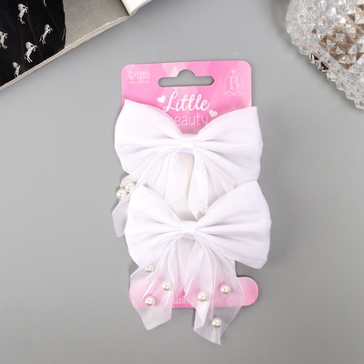 Зажимы - банты для волос «Марта», набор 2 шт., грация, 7.5 см, белые