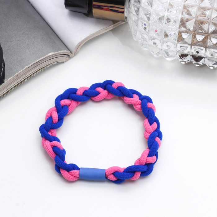 Резинка для волос «Спорт элит», двойное плетение, 5 см, розово-синяя - Фото 1